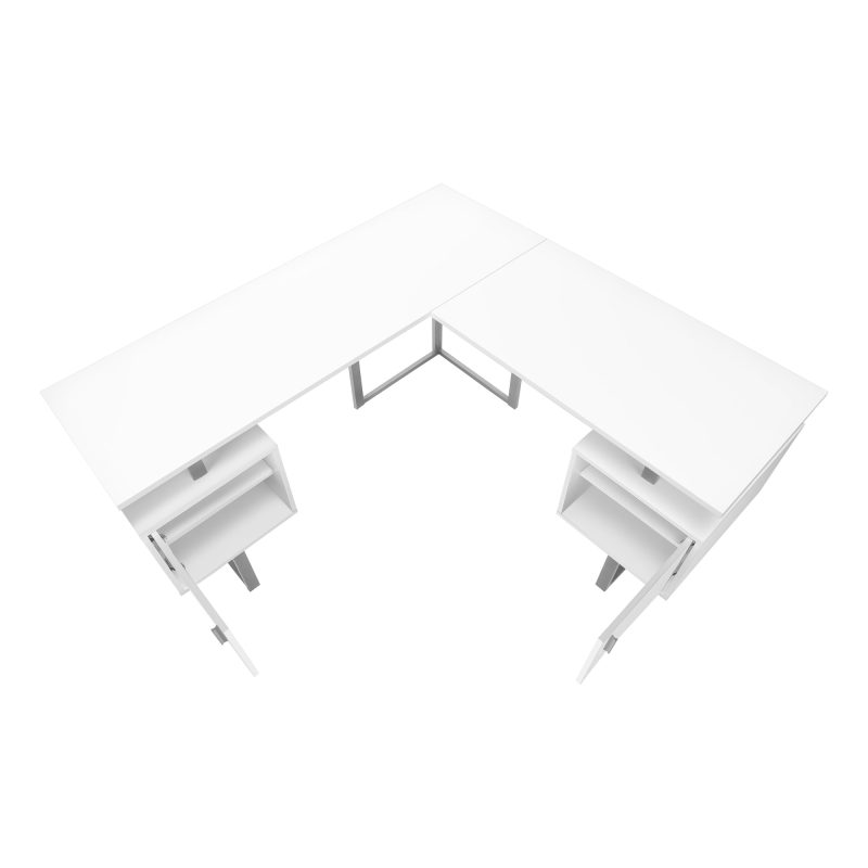 Mid-Century Modern White 57" L-Shaped Computer Desk - Image 5