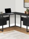 Mid-Century Modern Black 57" L-Shaped Computer Desk