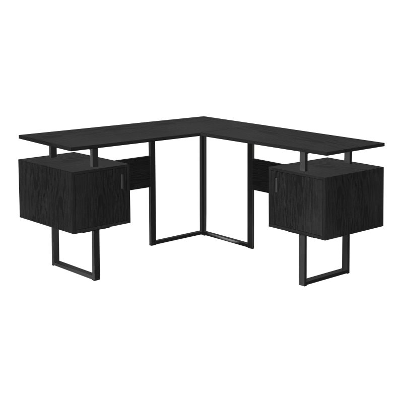 Mid-Century Modern Black 57" L-Shaped Computer Desk - Image 2