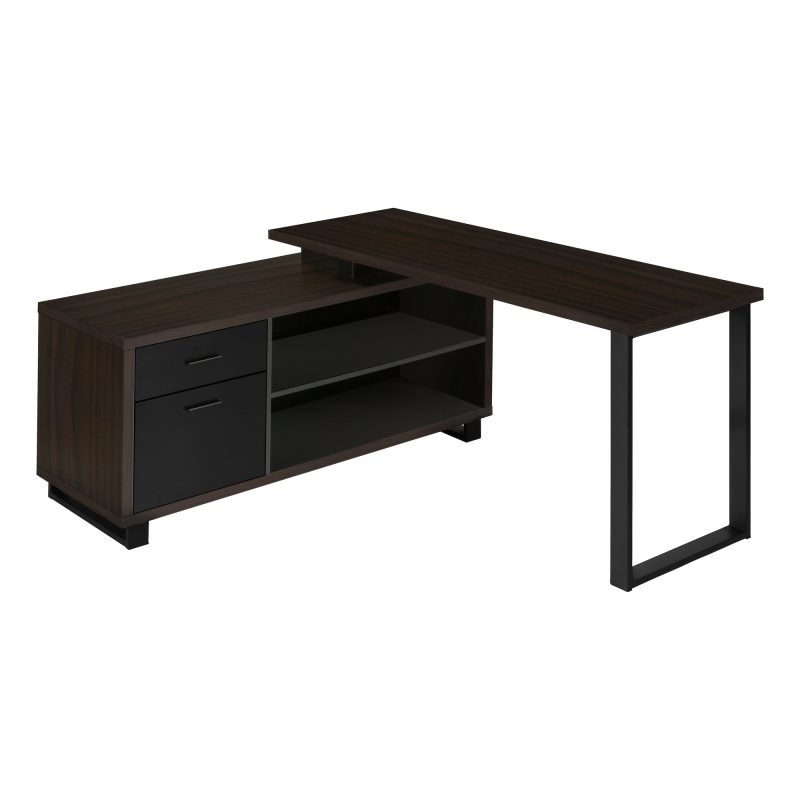 72" Espresso and Black Executive L-Shaped Desk - Image 2
