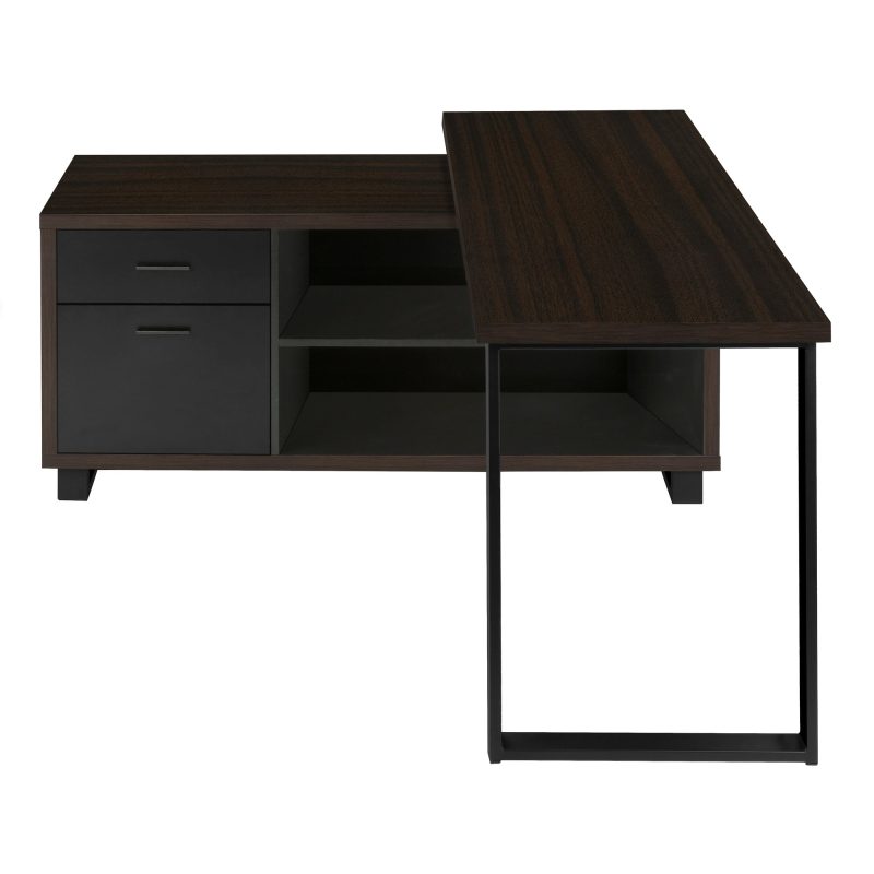 72" Espresso and Black Executive L-Shaped Desk - Image 4