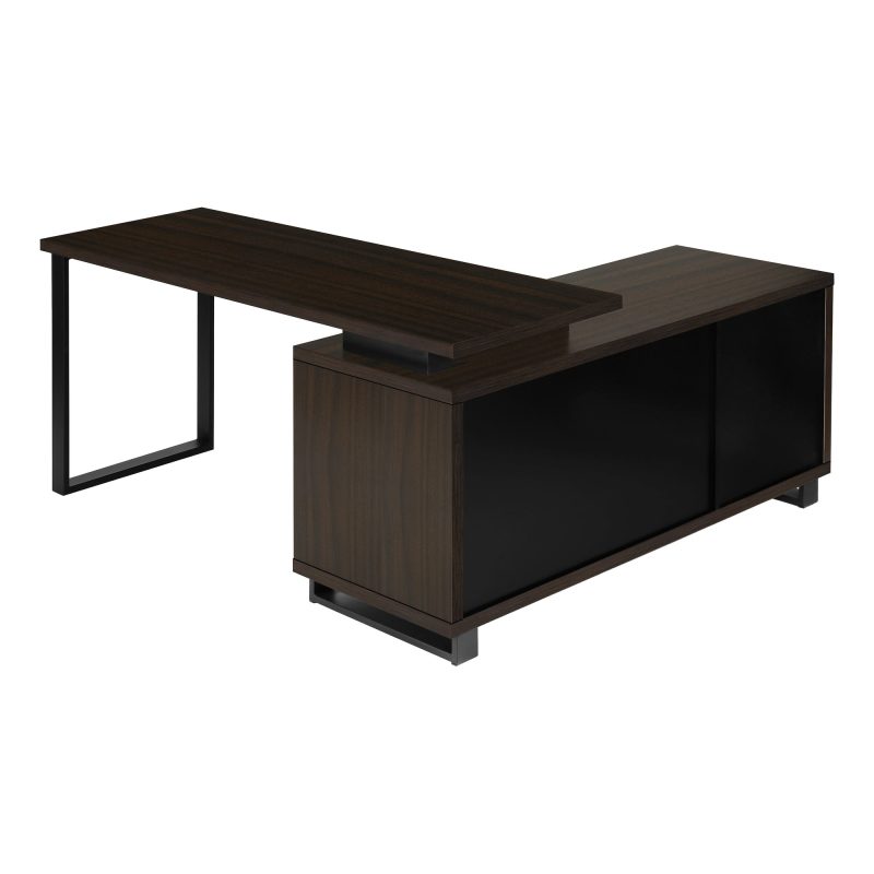 72" Espresso and Black Executive L-Shaped Desk - Image 5