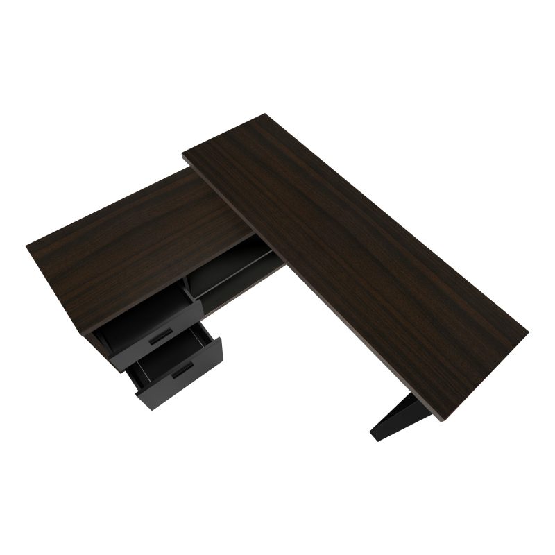 72" Espresso and Black Executive L-Shaped Desk - Image 6