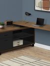 72" Walnut and Black Executive L-Shaped Desk