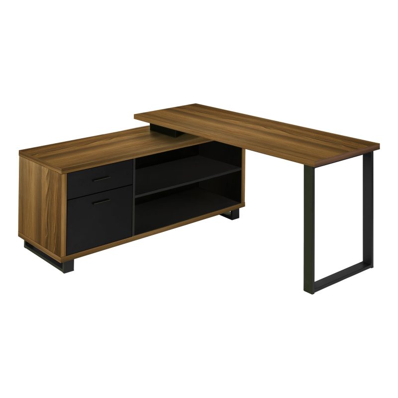 72" Walnut and Black Executive L-Shaped Desk - Image 2