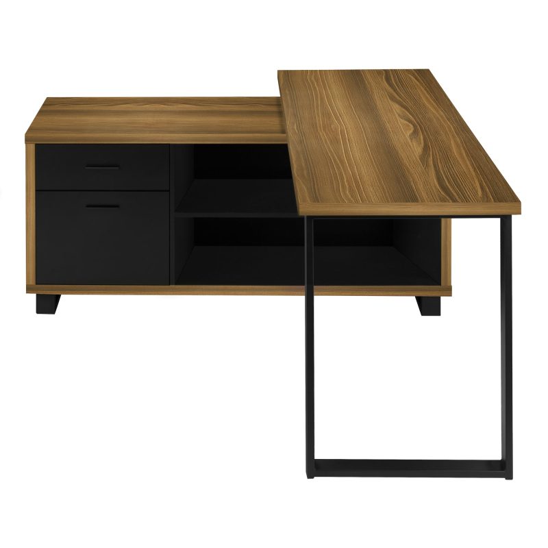 72" Walnut and Black Executive L-Shaped Desk - Image 3