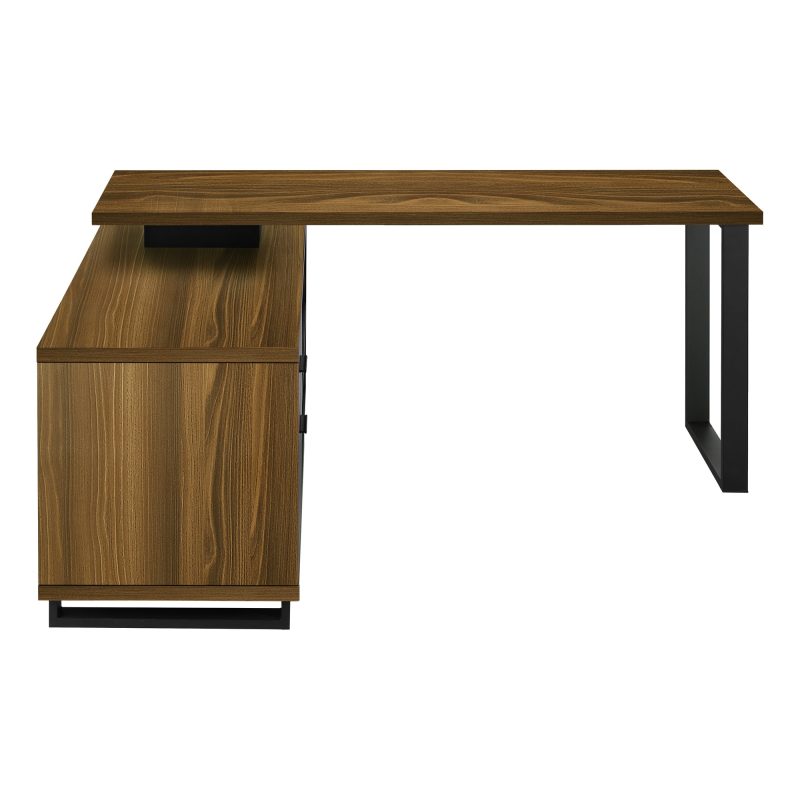 72" Walnut and Black Executive L-Shaped Desk - Image 4