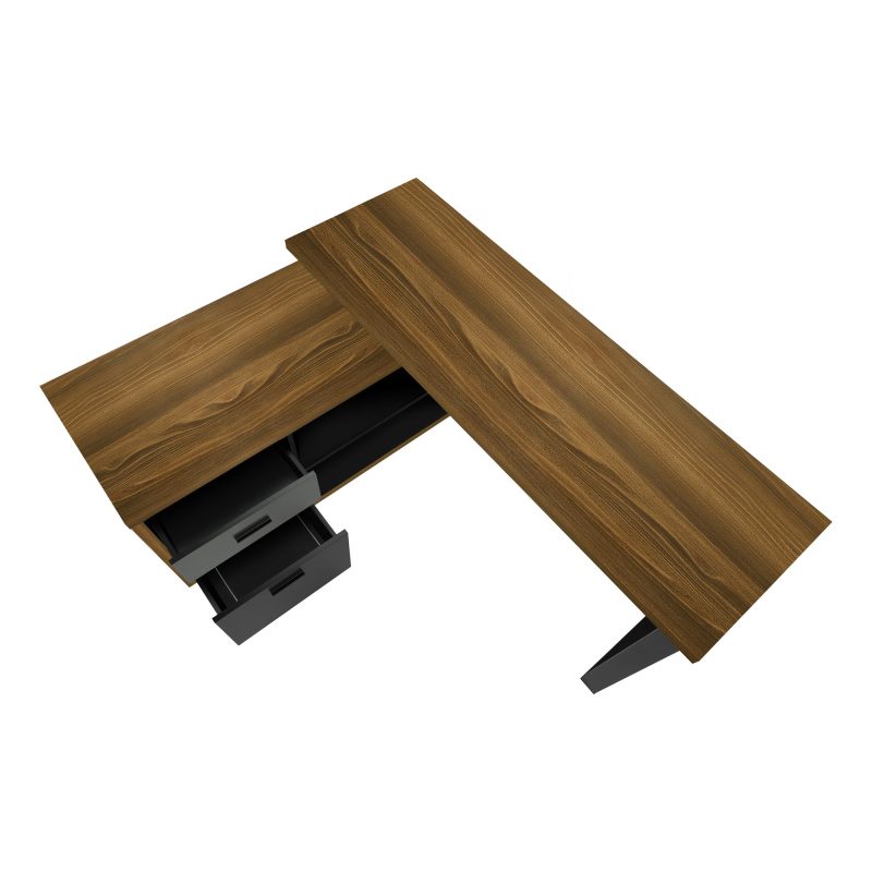 72" Walnut and Black Executive L-Shaped Desk - Image 6