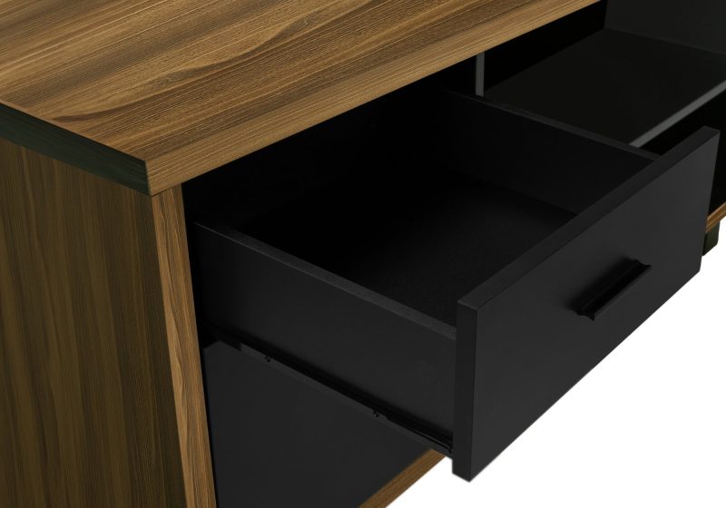 72" Walnut and Black Executive L-Shaped Desk - Image 8