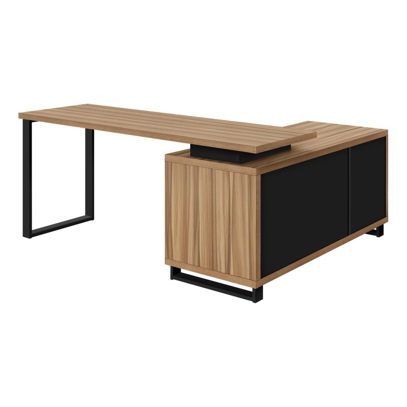 72" Brown and Black Executive L-Shaped Desk - Image 3