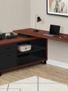 72" Cherry and Black Executive L-Shaped Desk