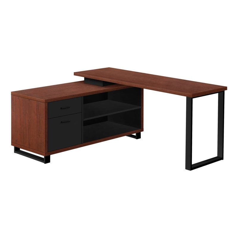 72" Cherry and Black Executive L-Shaped Desk - Image 2
