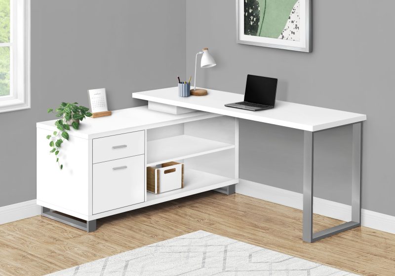72" White Executive L-Shaped Desk