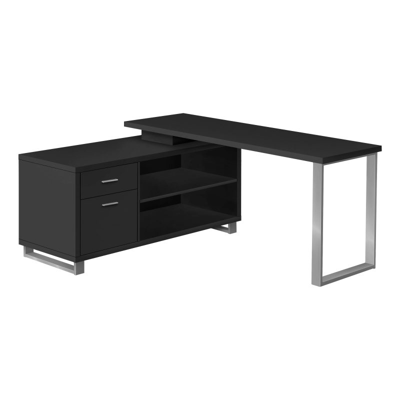 72" Black and Silver Executive L-Shaped Desk - Image 2