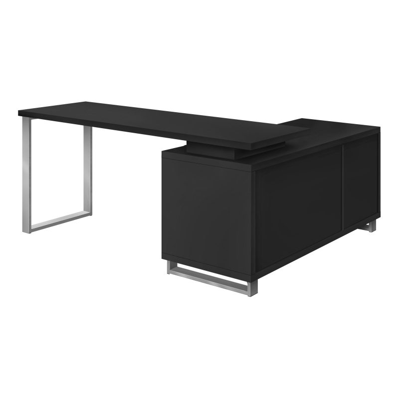 72" Black and Silver Executive L-Shaped Desk - Image 3