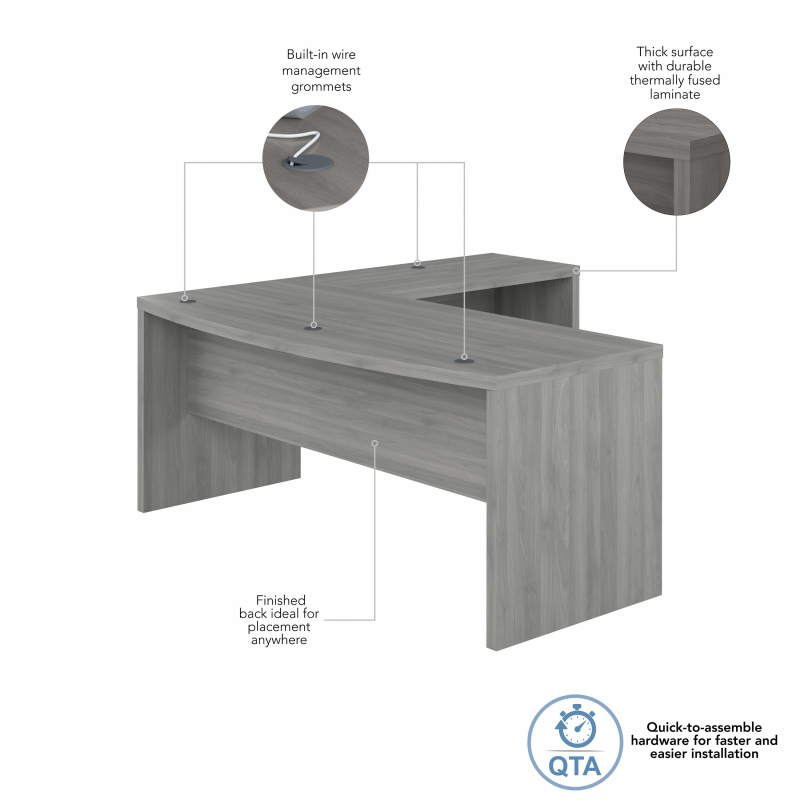 72" Modern L-Shaped Bow-Front Office Desk in Modern Gray - Image 4