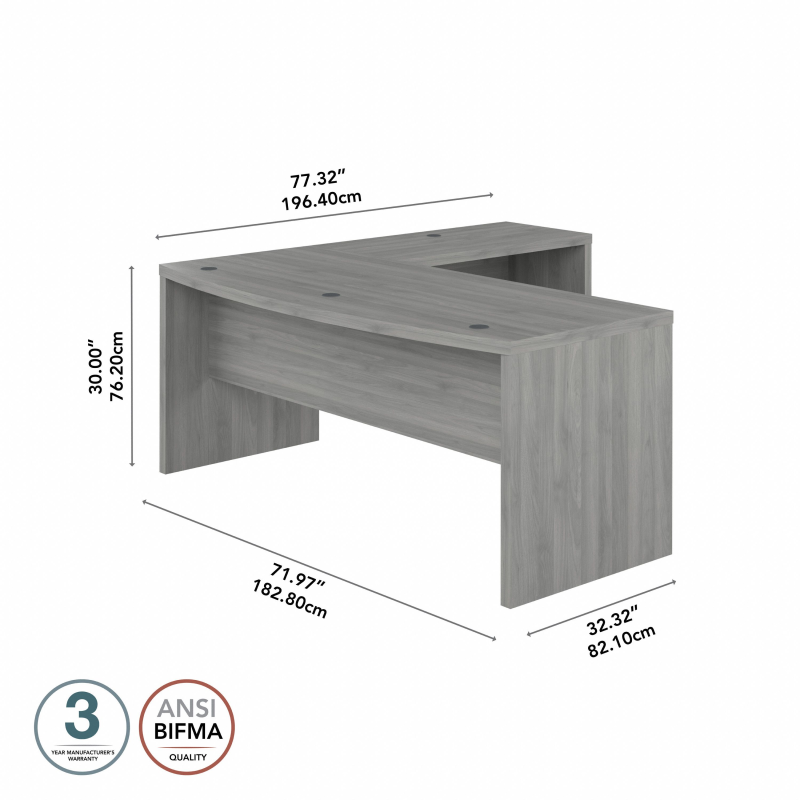 72" Modern L-Shaped Bow-Front Office Desk in Modern Gray - Image 5