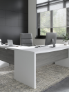 72?? Modern L-Shaped Bow-Front Office Desk in Pure White & Modern Gray