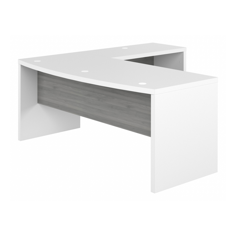 72?? Modern L-Shaped Bow-Front Office Desk in Pure White & Modern Gray - Image 3