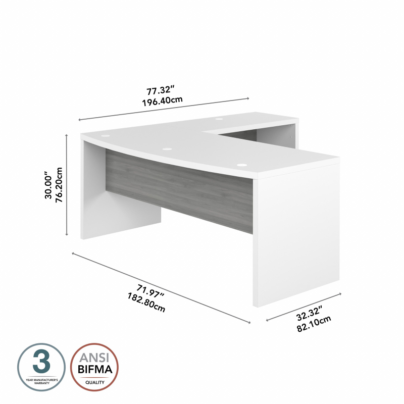 72?? Modern L-Shaped Bow-Front Office Desk in Pure White & Modern Gray - Image 5