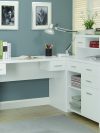 Sleek White Finished L-shaped Corner Office Desk with Storage