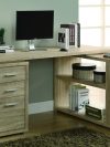 Corner L-Shaped Office Desk with Drawers & Shelving in Natural Reclaimed Finish