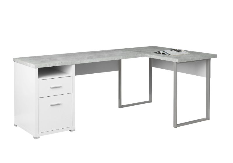 Versatile White & Cement 79" Corner Office Desk w/ Drawers - Image 2