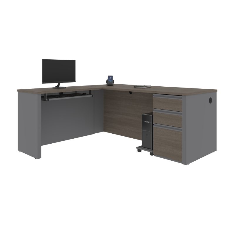 Bark Gray and Slate Premium Single-Pedestal L-shaped Desk - Image 2