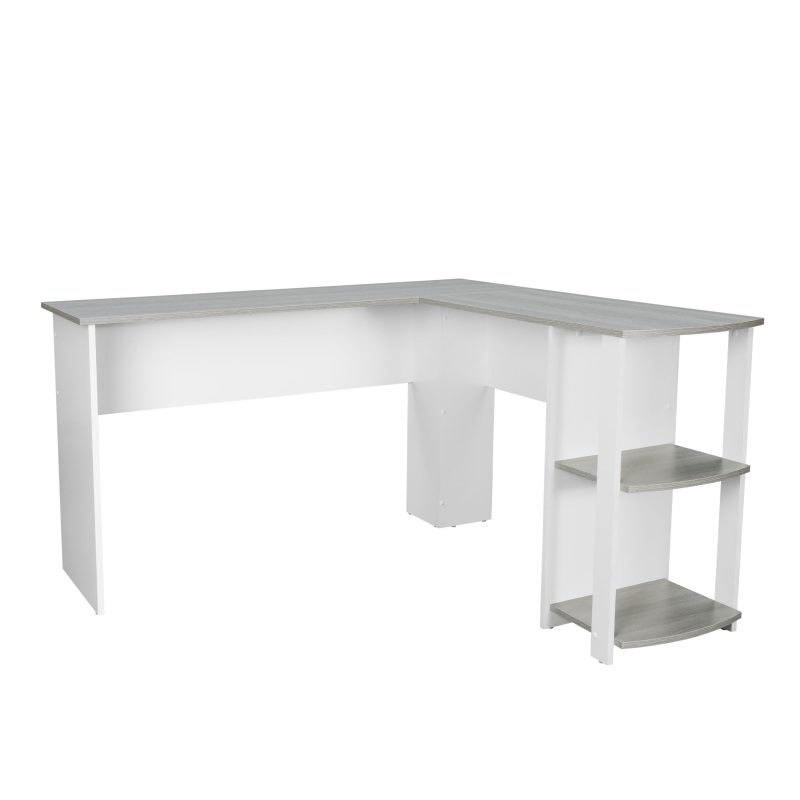 54" L-Desk in White & Gray with Built-in Bookshelf - Image 3