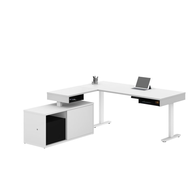 71" Adjustable Standing Desk in Black & White with Credenza - Image 4