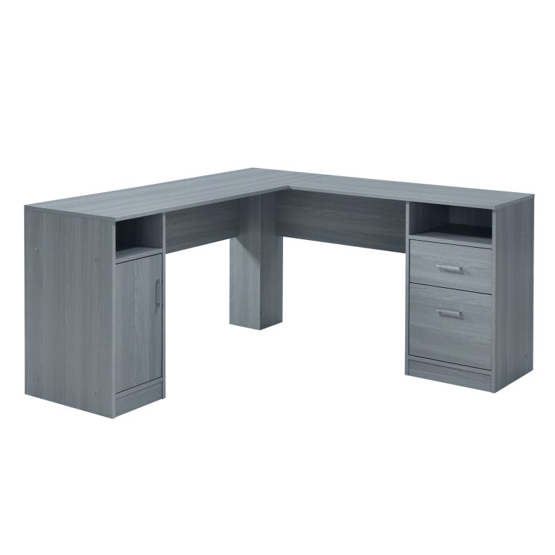 60" Gray L-Desk with Dual Cabinets - Image 3