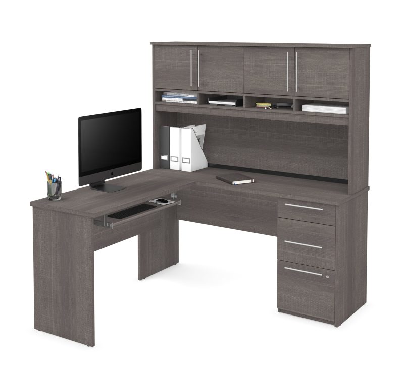 60" L-Shaped Desk with Hutch and Extra Storage in Bark Gray - Image 2