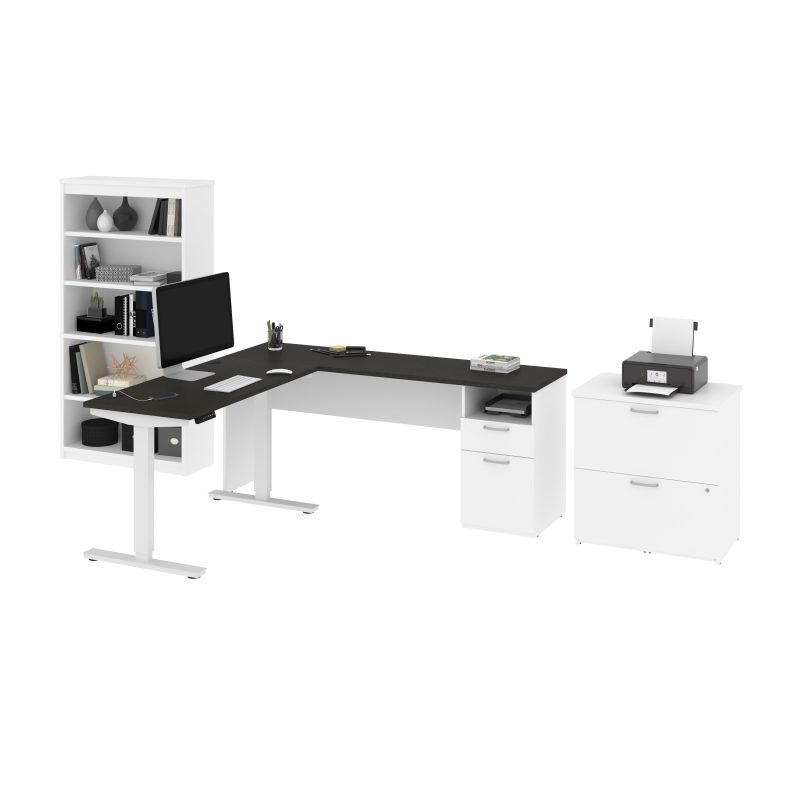 72" L-Shaped Adjustable 3-Piece Desk Set in Slate and White - Image 2