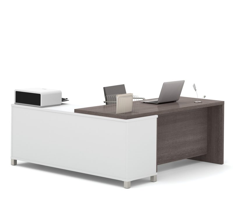 Modern L-Shaped Desk in Bark Gray & White with Integrated Shelves - Image 3