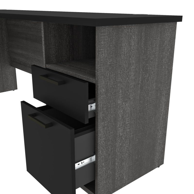 Bark Gray & Black Modern L-shaped Desk with Hutch - Image 9