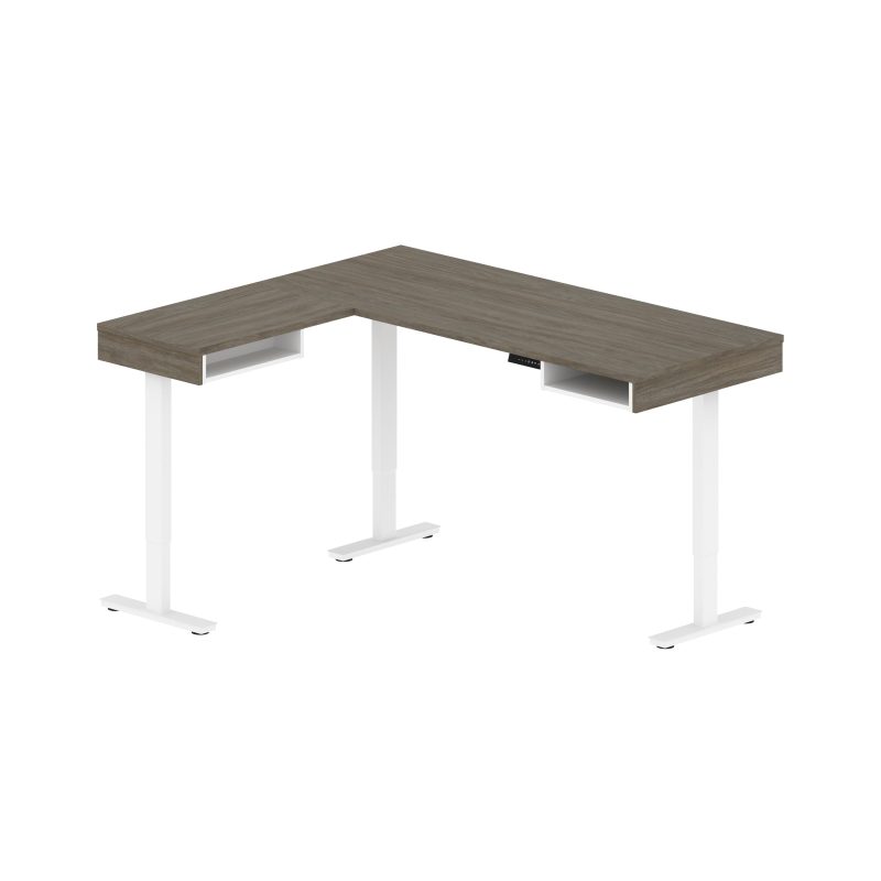 71" Adjustable Walnut Gray and White L-Shaped Standing Desk - Image 4