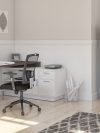 71" Bark Gray and White Modern L-Desk Set with Credenza and Cabinet