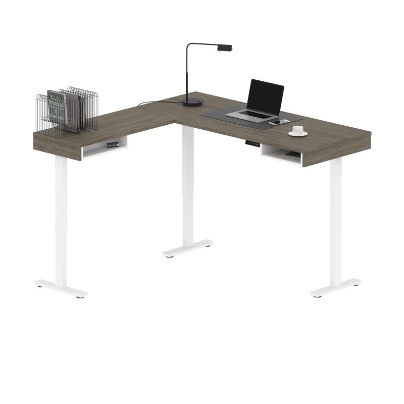 71" L-Shaped Sleek Walnut Gray & White Standing Desk - Image 3