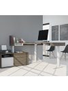 71" Programmable Standing Desk in Walnut Gray and White with Credenza