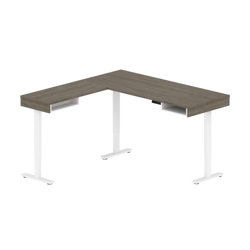 71" L-Shaped Sleek Walnut Gray & White Standing Desk - Image 4