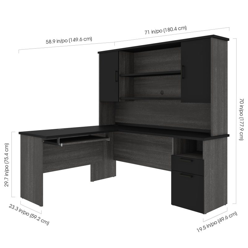 Bark Gray & Black Modern L-shaped Desk with Hutch - Image 5