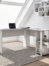 54" L-Desk in White & Gray with Built-in Bookshelf