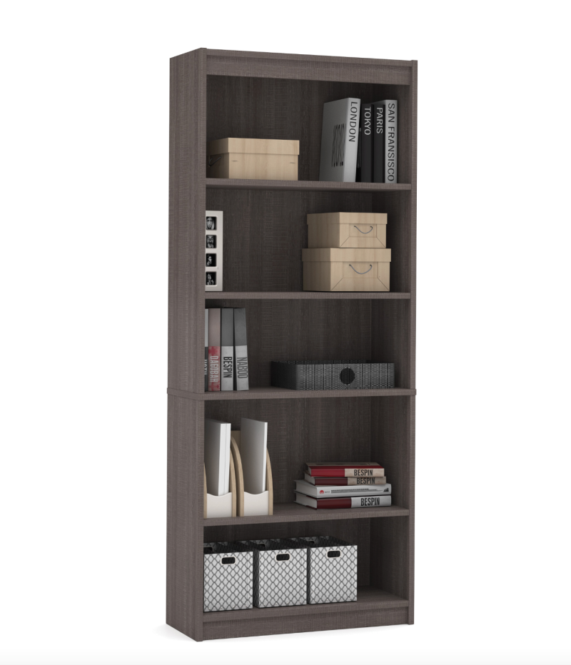 Modern Bark Gray L-shaped Desk and Hutch with Frosted Glass Doors - Image 7