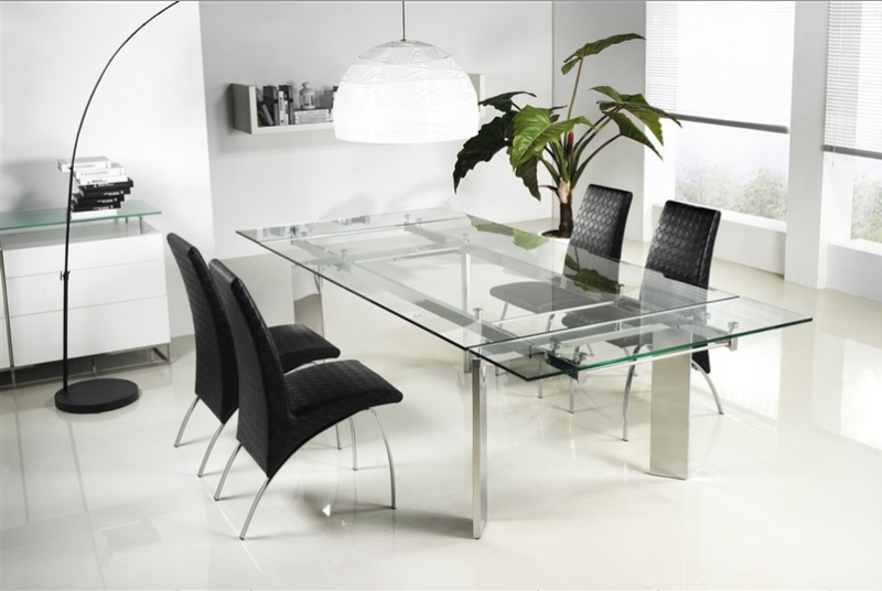 78" - 106" Modern Glass Conference Table with Angled Chrome Legs - Image 3