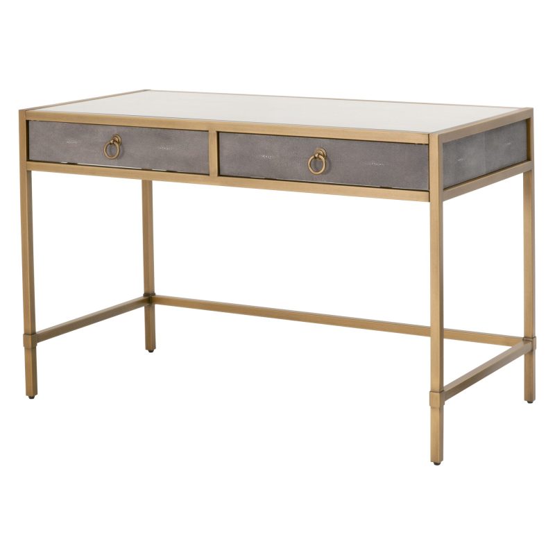 49" Brushed Gold and Strand Shagreen Desk - Image 3