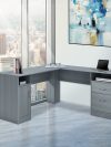 60" Gray L-Desk with Dual Cabinets