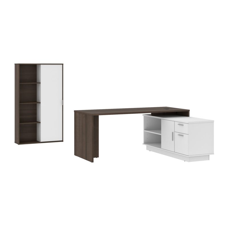 71" Antigua and White Modern L-Desk Set with Credenza and Cabinet - Image 3