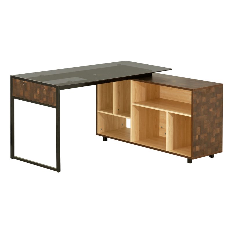 56" Checkerboard Oak L-Desk with Built-in Credenza - Image 2