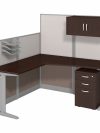 65" L-Shaped Cubicle Workstation with Storage in Mocha Cherry