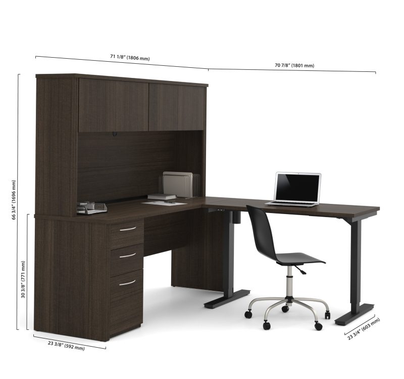 71" Dark Chocolate Desk with Hutch & Standing Desk Section - Image 4